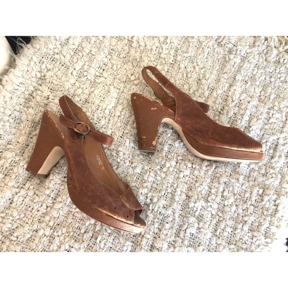 RARE Vtg Jeffery Campbell Handmade Cognac Leather Peep Toe Slingback Heels 9 - Picture 8 of 12